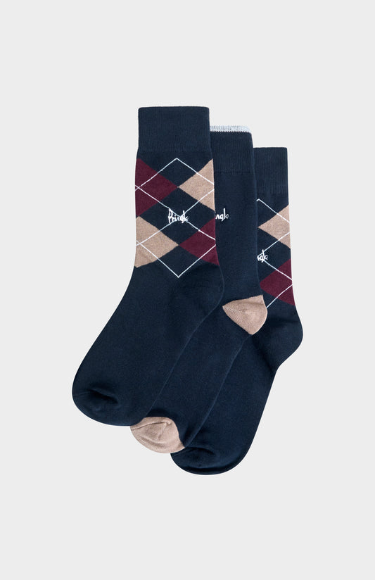 Men’s Argyle Cotton Jacquard Socks in Navy, Burgundy & Camel