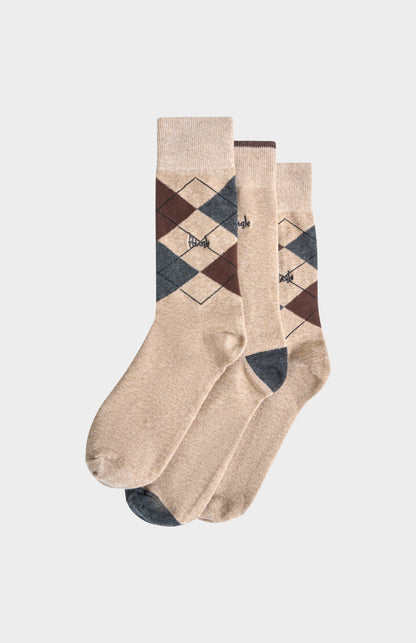 Men’s Argyle Cotton Jacquard Socks in Beige, Brown & Charcoal