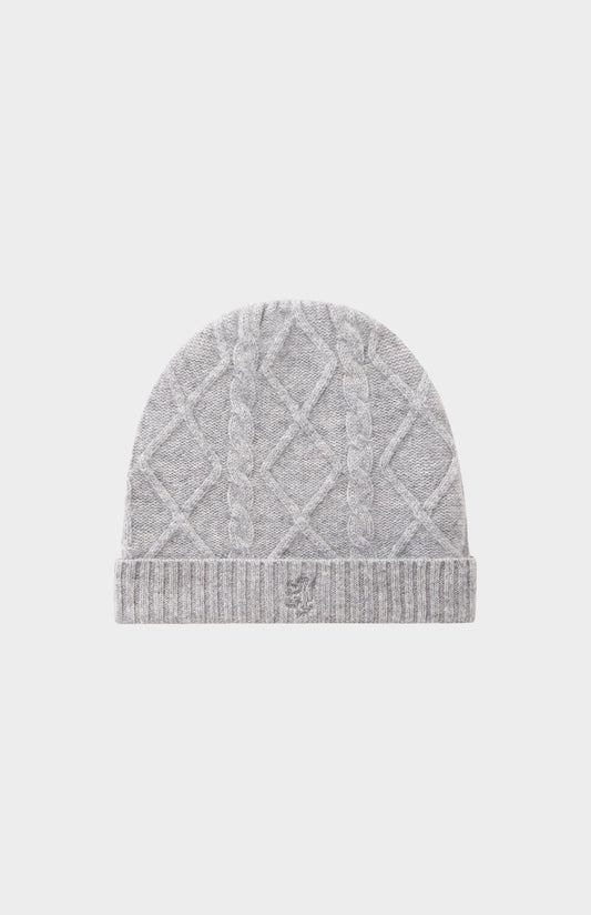 Pringle of Scotland Cable Knit Cashmere Beanie In Silver Melange