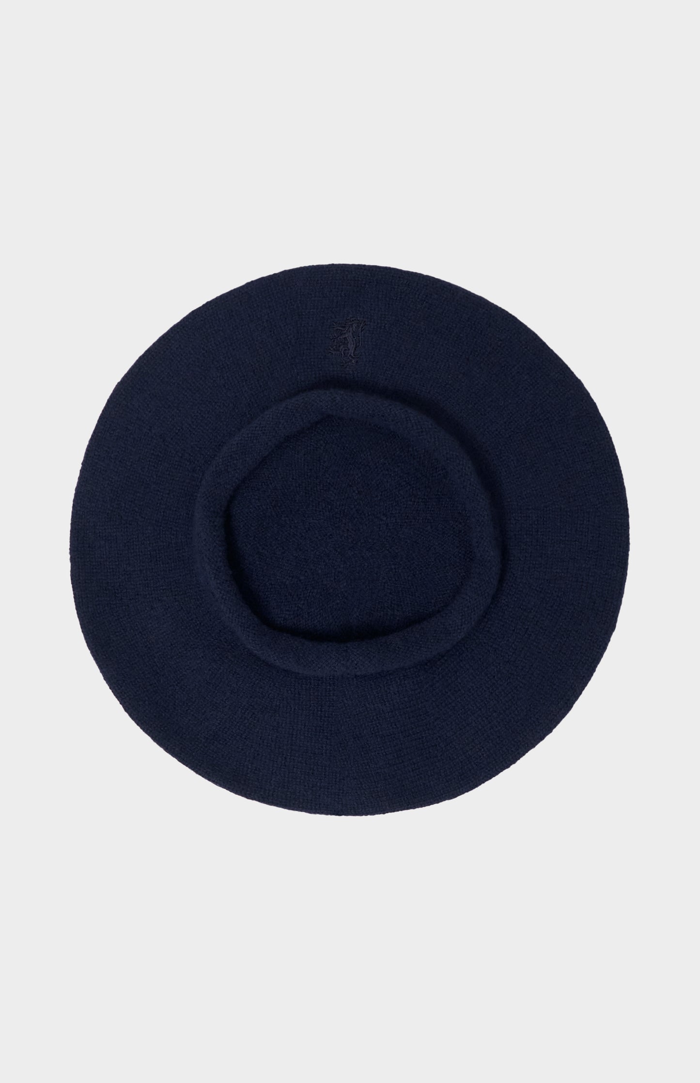 Pringle Cashmere Beret In Navy Melange with Lion Embroidery