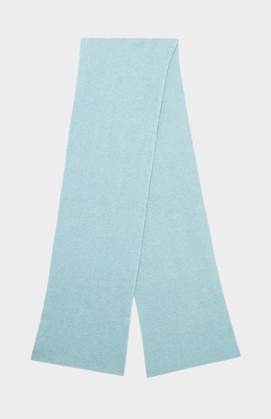 Pringle Cashmere Blend Scarf with Allover Fine Rib in Aqua Melange