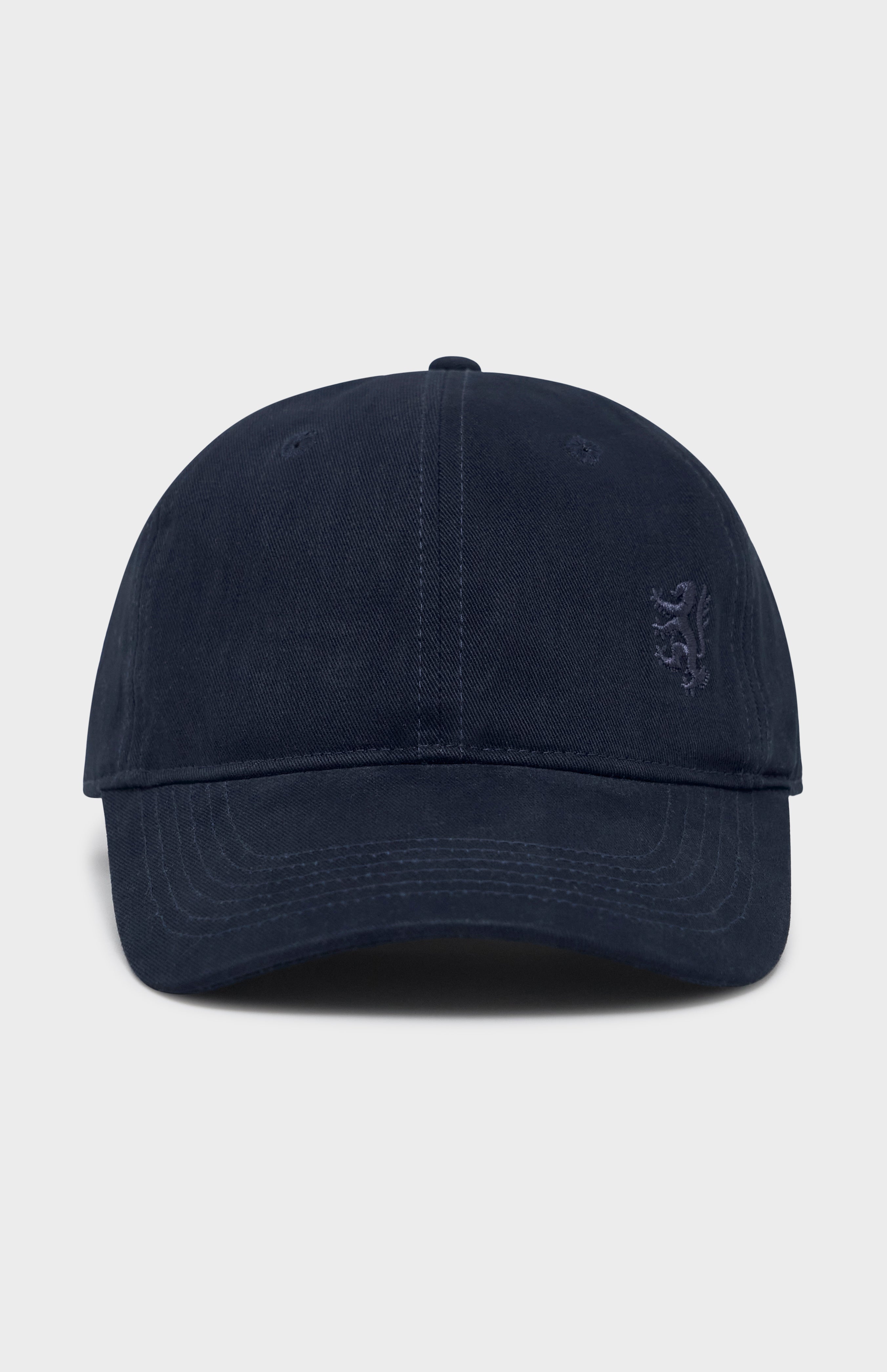 Pringle of Scotland Embroidered Twill Lion Cap in Navy