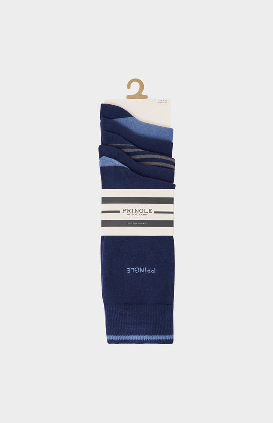 5 pairs of blue socks with blue accents and argyle patterns