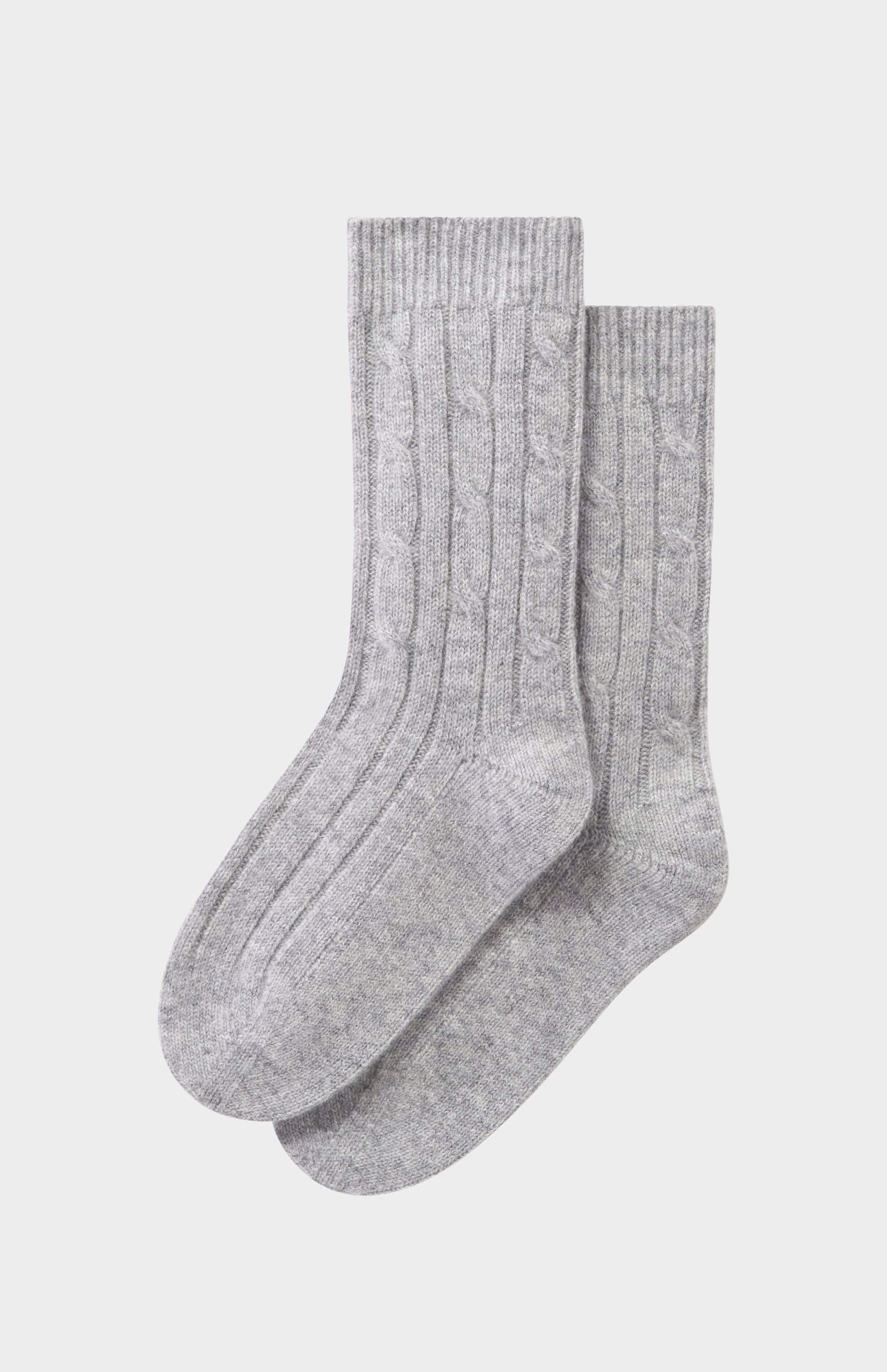 Pringle of Scotland Cable Ribbed Cashmere Socks in Silver Melange