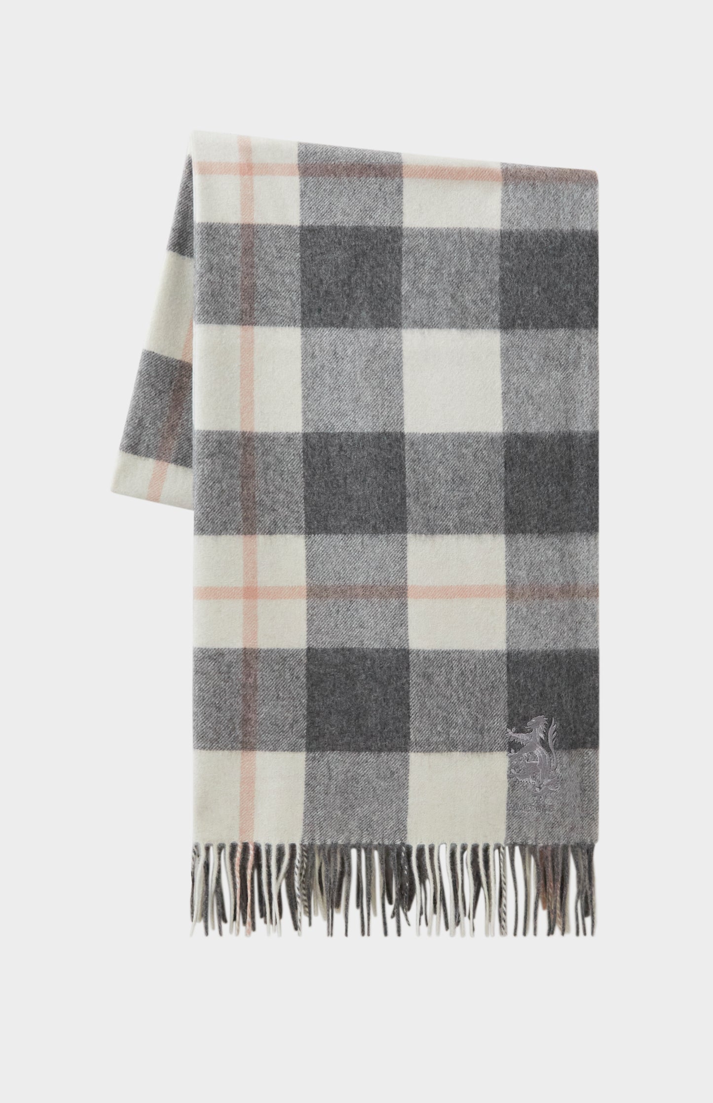 Pringle of Scotland Woven Cashmere Shawl in Grey Toledo Nude Check