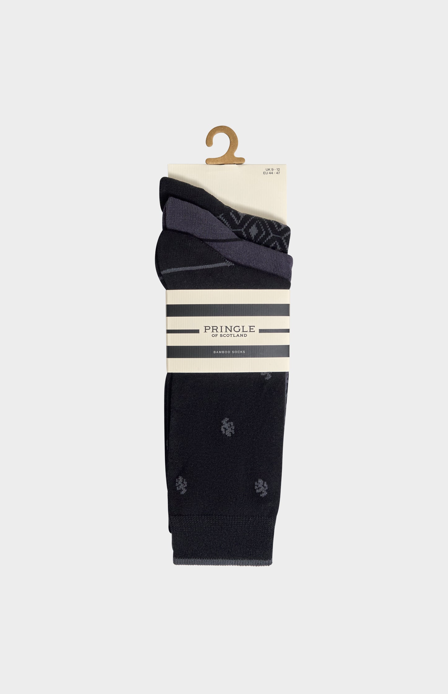 Men’s Black Bamboo Lion / Diamond / Stripe Jacquard Socks