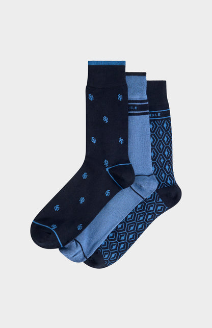 Men’s Blue Bamboo Lion / Diamond / Stripe Jacquard Socks