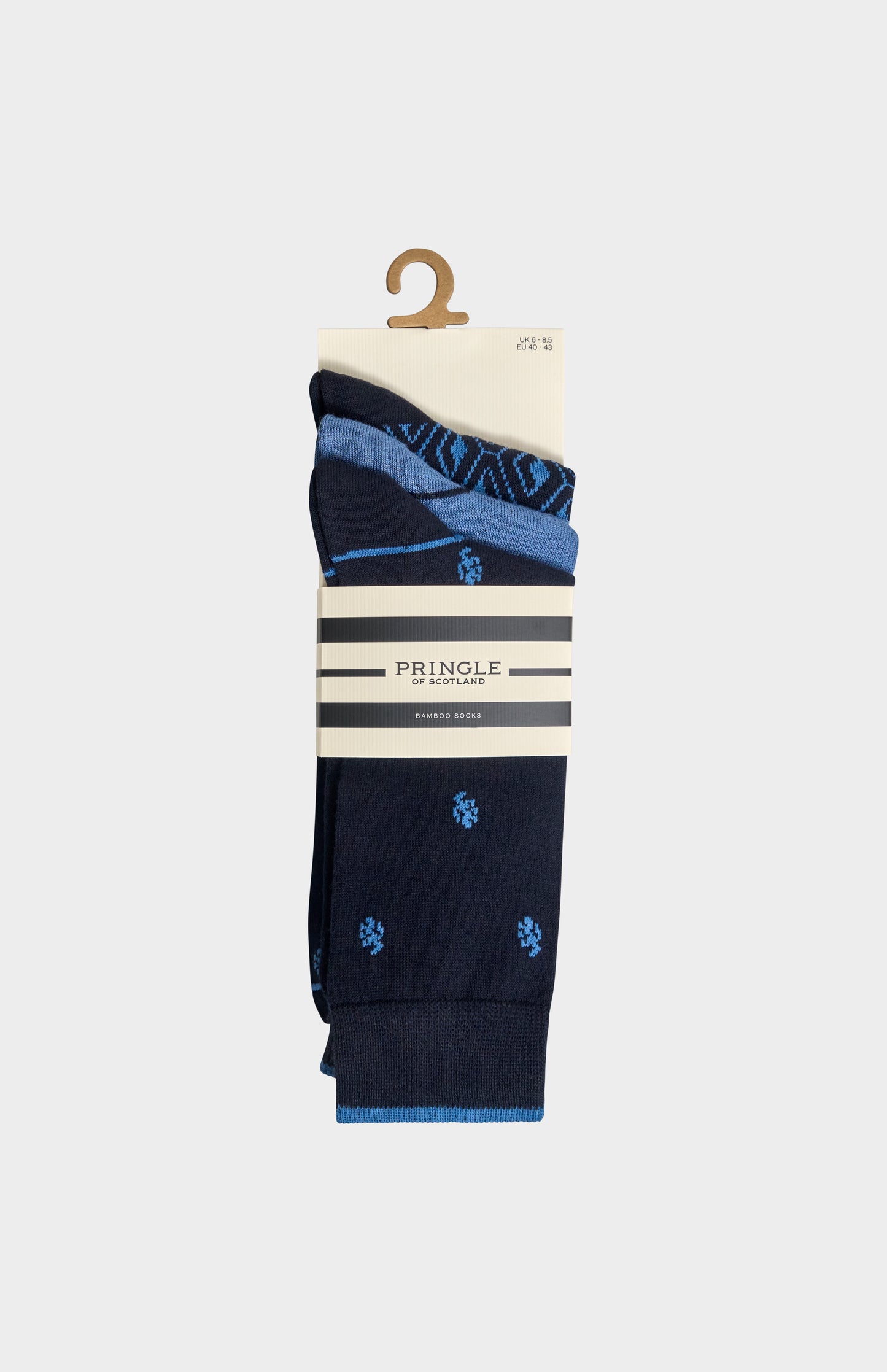 Men’s Blue Bamboo Lion / Diamond / Stripe Jacquard Socks
