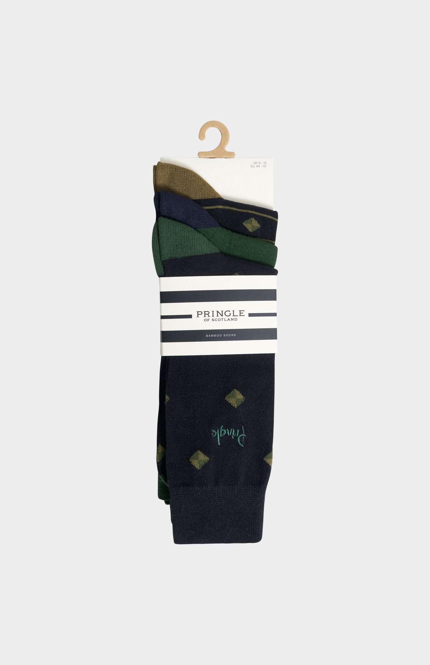 Men’s Multi Green Bamboo Jacquard Socks with Square Diamond Pattern