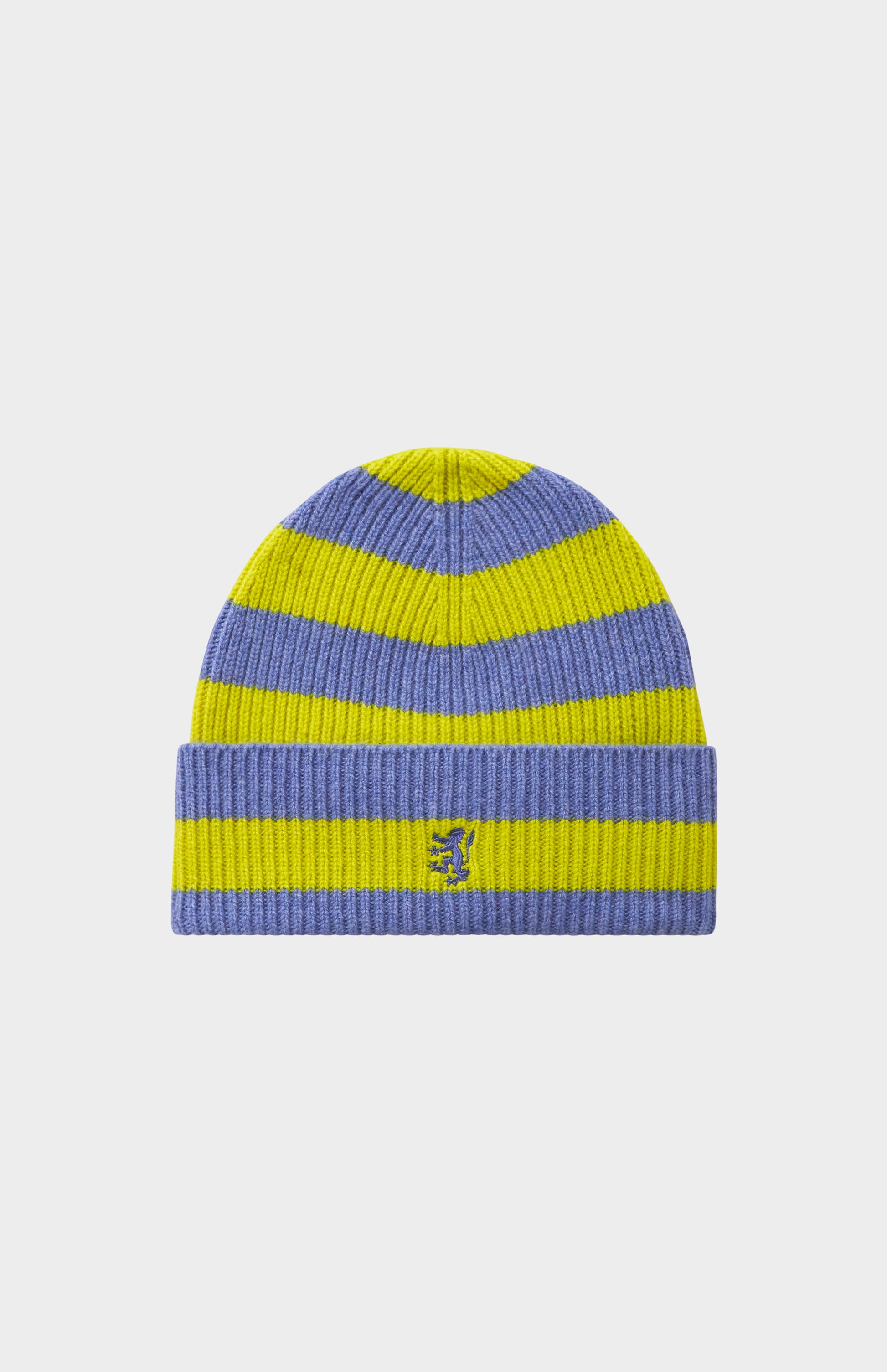 Pringle of Scotland Stripped Rib Cashmere Beanie in Blue Melange & Lime