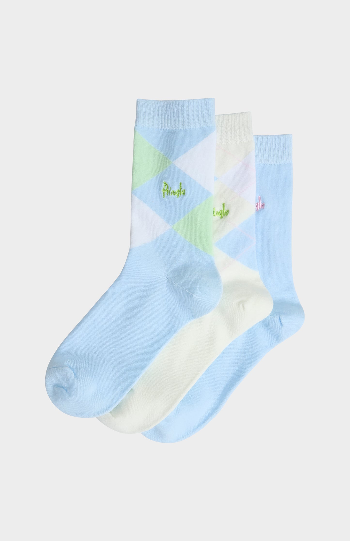 Women’s Argyle Cotton Jacquard Socks in Blue, Ecru & White
