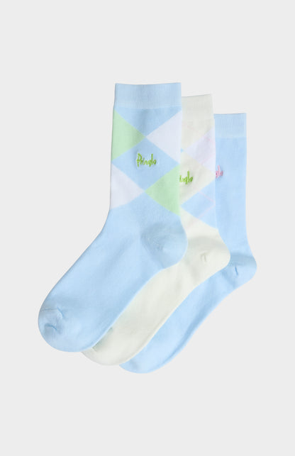 Women’s Argyle Cotton Jacquard Socks in Blue, Ecru & White