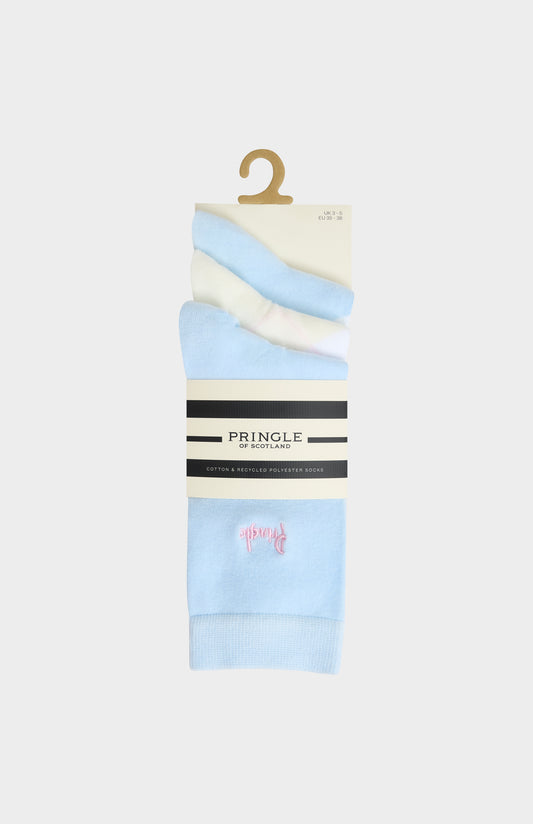 Women’s Argyle Cotton Jacquard Socks in Blue, Ecru & White