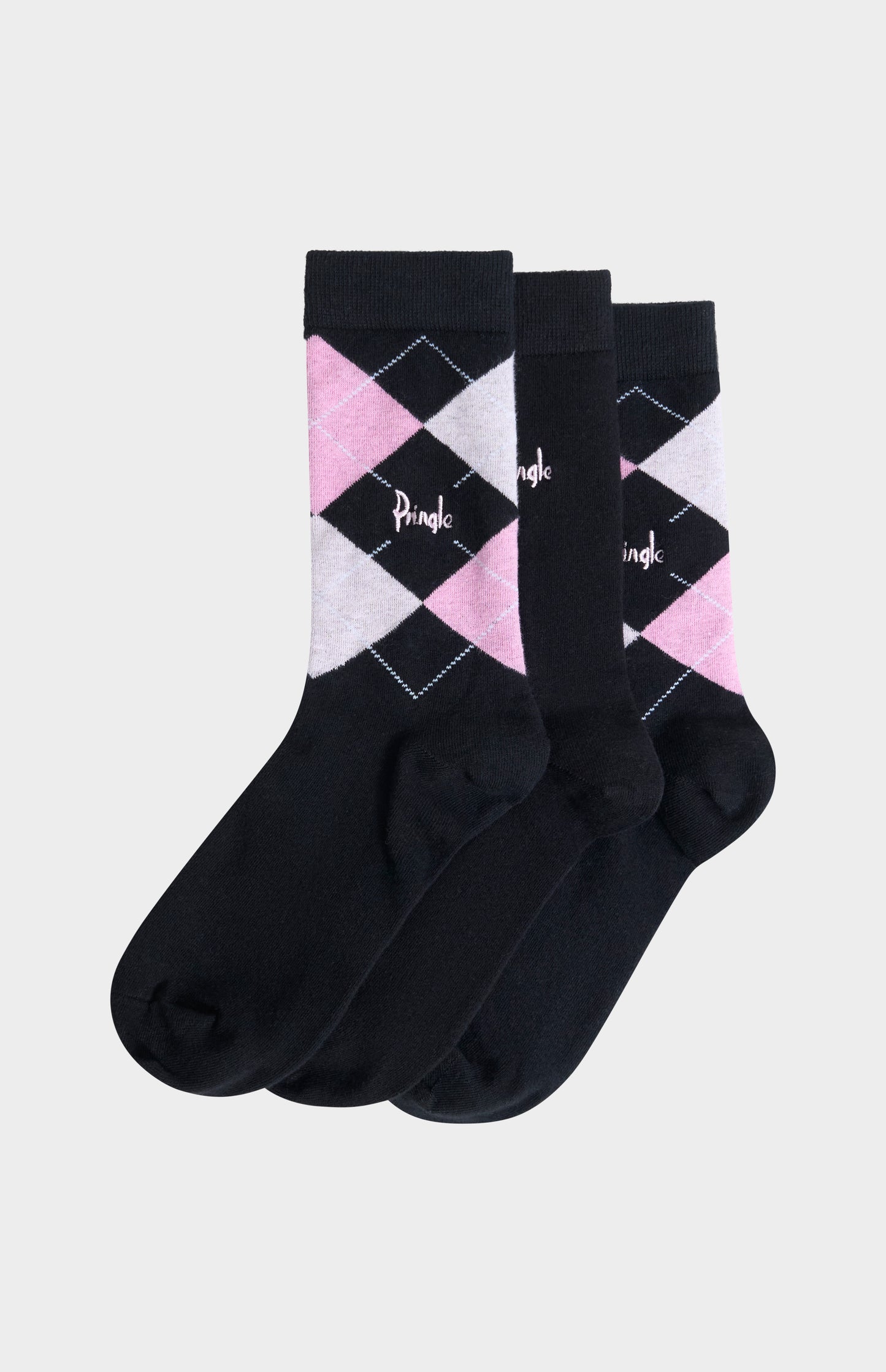 Women’s Argyle Cotton Jacquard Socks in Black, Lilac & Pink