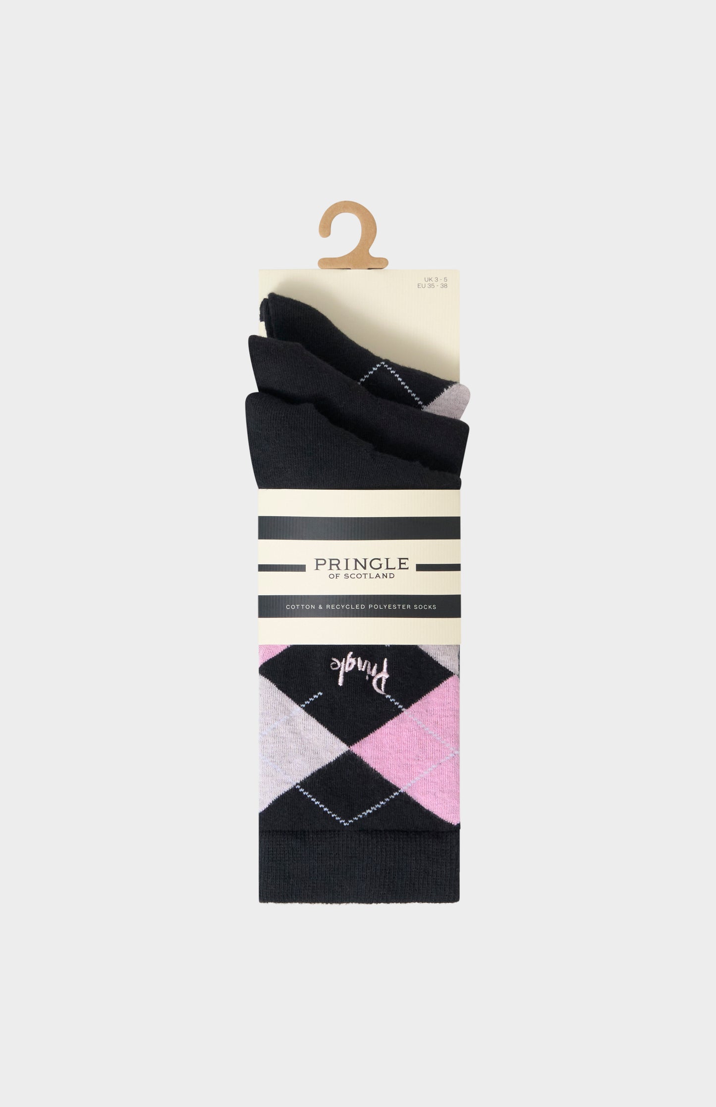 Women’s Argyle Cotton Jacquard Socks in Black, Lilac & Pink