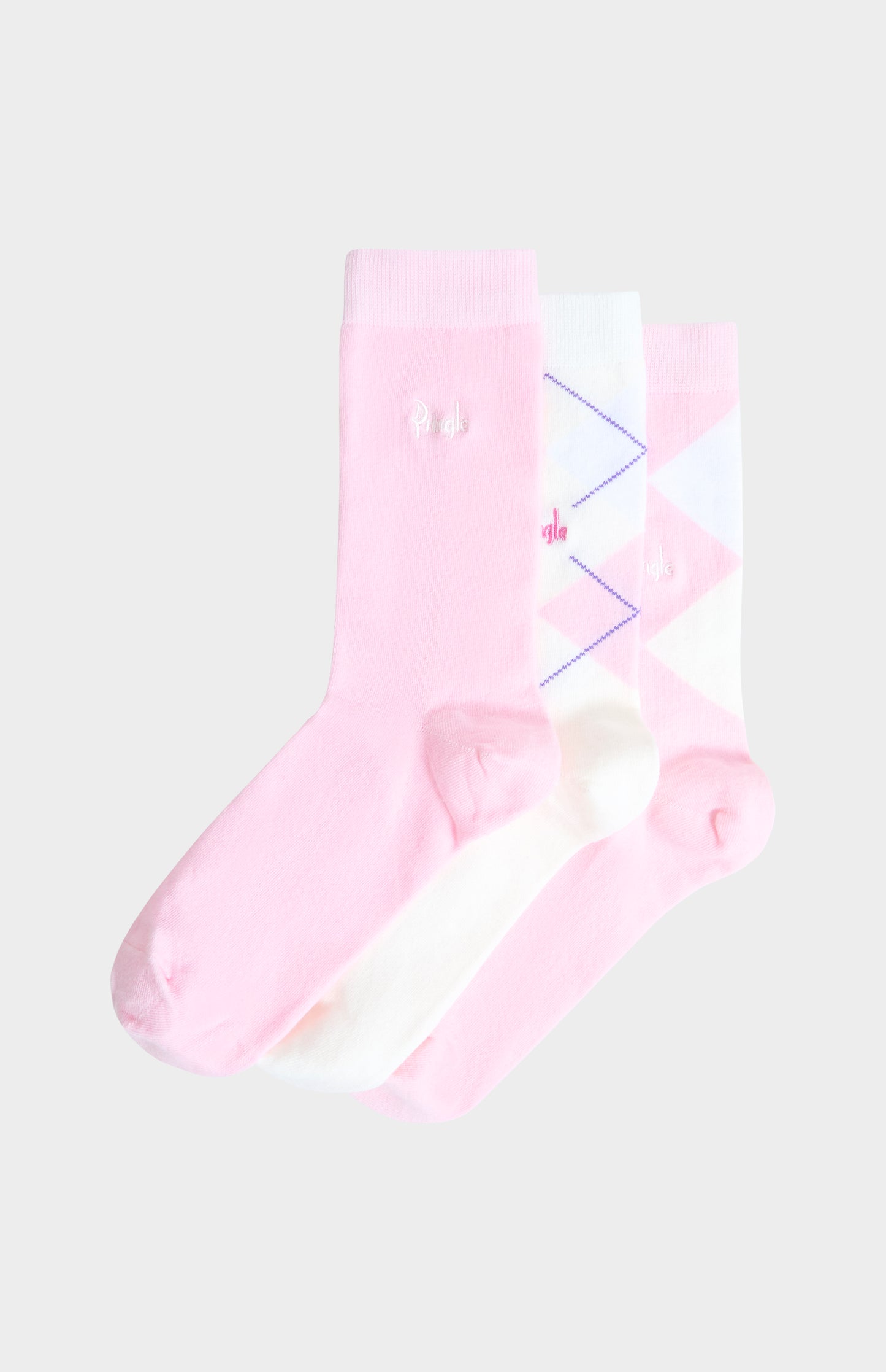 Women’s Argyle Cotton Jacquard Socks in Ecru, Pink & White