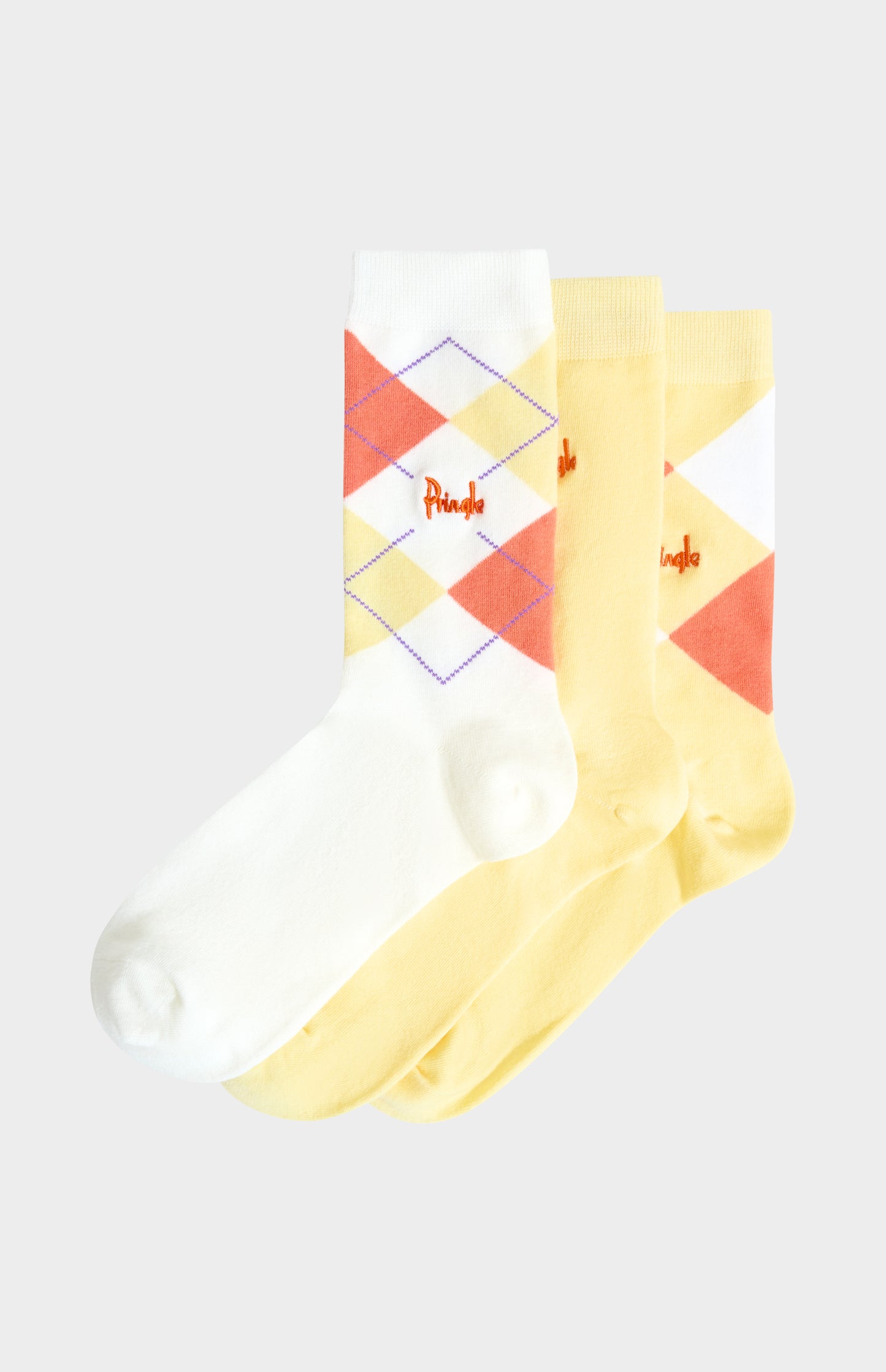 Women’s Argyle Cotton Jacquard Socks in Yellow, Orange & Ecru