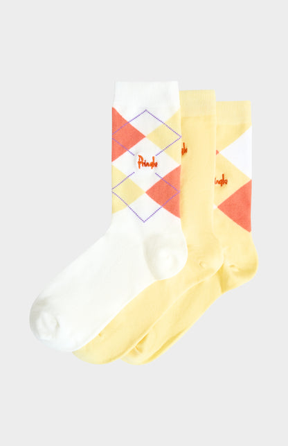 Women’s Argyle Cotton Jacquard Socks in Yellow, Orange & Ecru