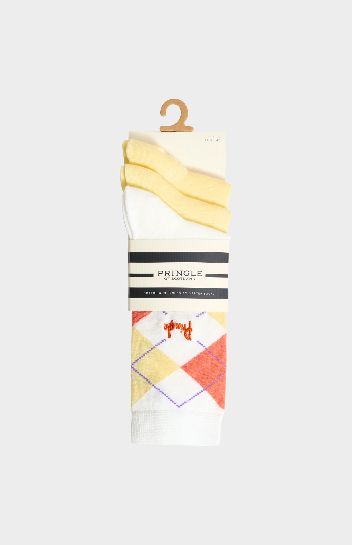 Women’s Argyle Cotton Jacquard Socks in Yellow, Orange & Ecru