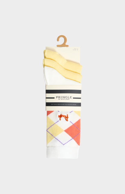Women’s Argyle Cotton Jacquard Socks in Yellow, Orange & Ecru