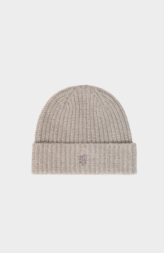 Ribbed Chunky Cashmere Beanie In Mushroom