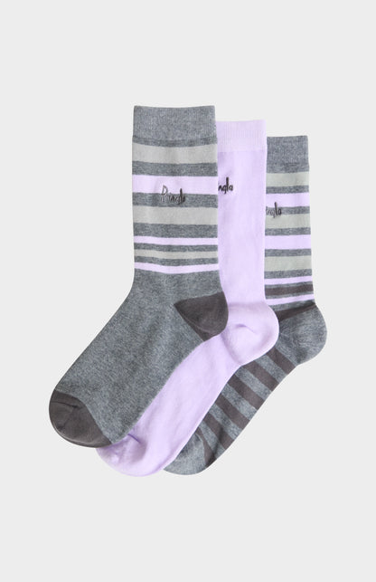 Women’s Cotton Stripe Socks in Grey & Lilac