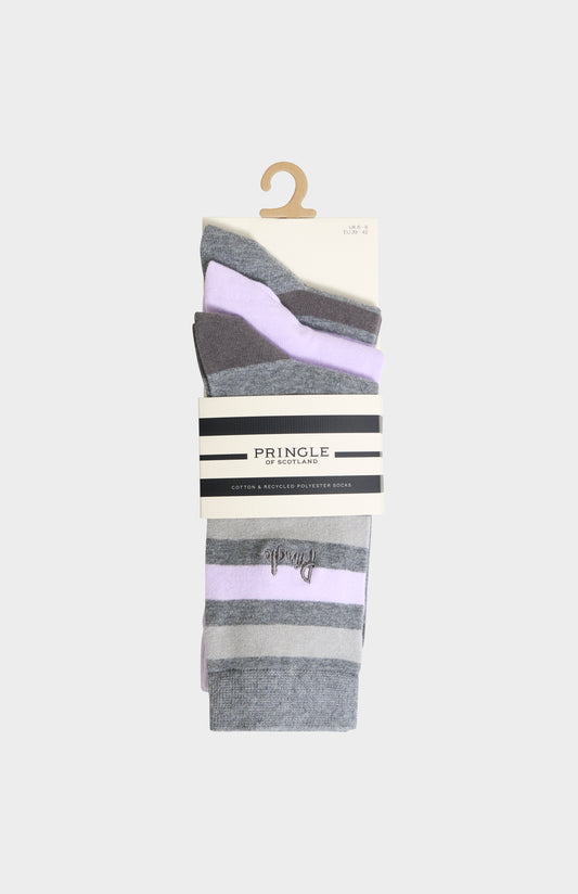 Women’s Cotton Stripe Socks in Grey & Lilac