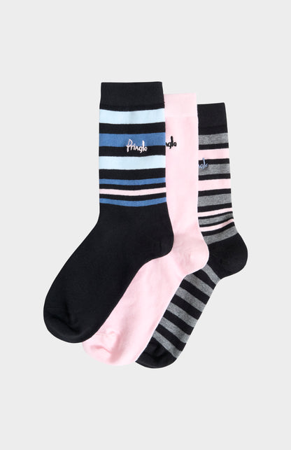 Women’s Cotton Stripe Socks in Black & Pink