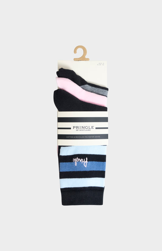 Women’s Cotton Stripe Socks in Black & Pink