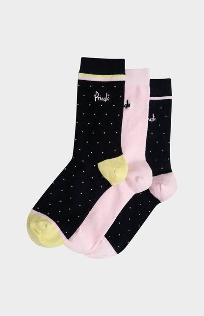 Women’s Cotton Socks with Polka Dots in Black and Pink