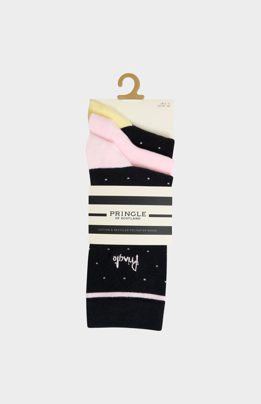 Women’s Cotton Socks with Polka Dots in Black and Pink