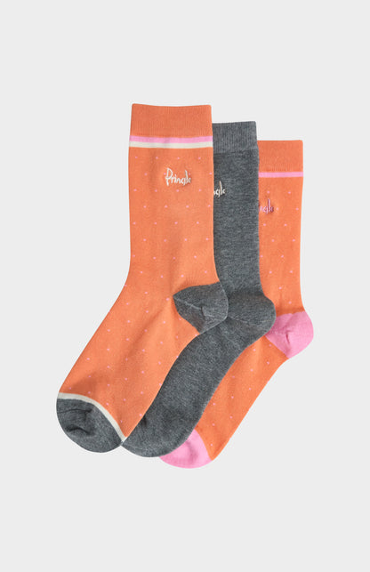 Women’s Cotton Socks with Polka Dots in Orange and Grey