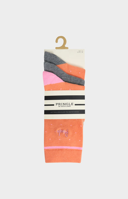Women’s Cotton Socks with Polka Dots in Orange and Grey