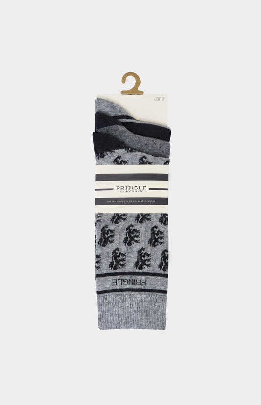Grey socks with black accents and Pringle branding