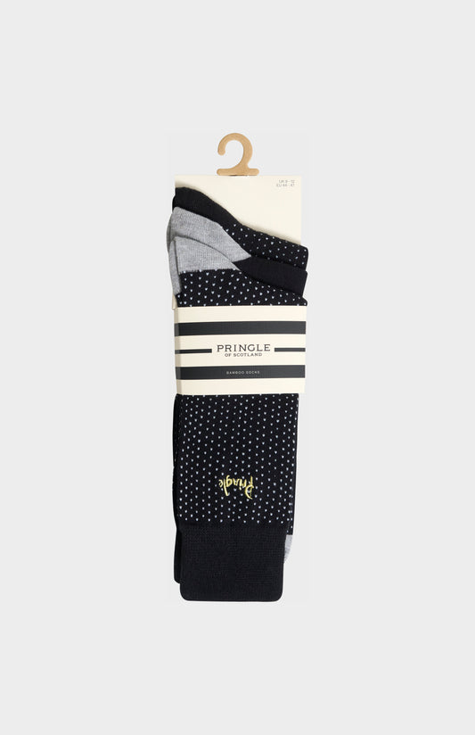 Men’s Black Bamboo Jacquard Socks with Polka Dot Pattern