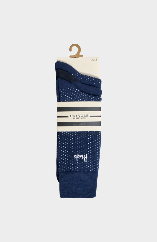 Men’s Blue Bamboo Jacquard Socks with Polka Dot Pattern