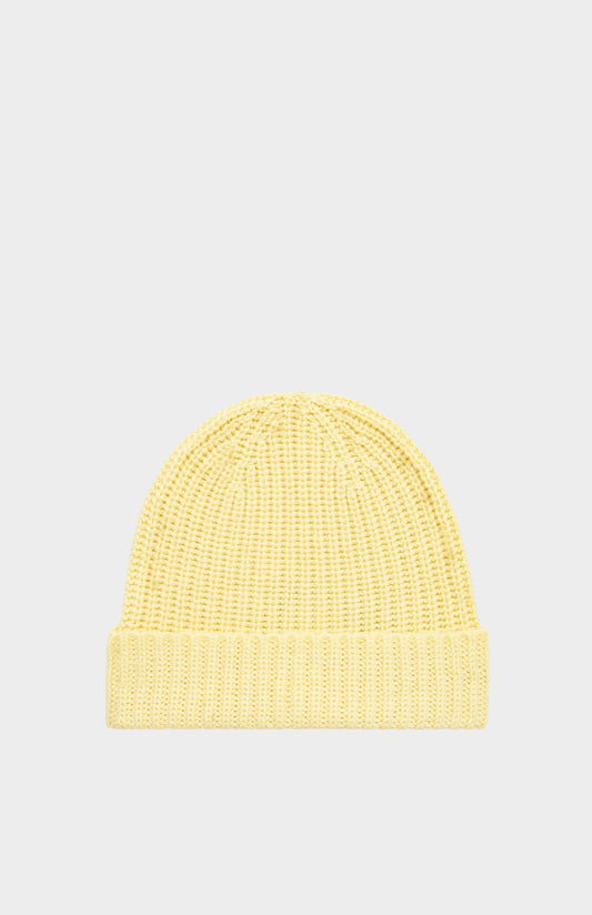 Ribbed Cashmere Beanie In Yellow