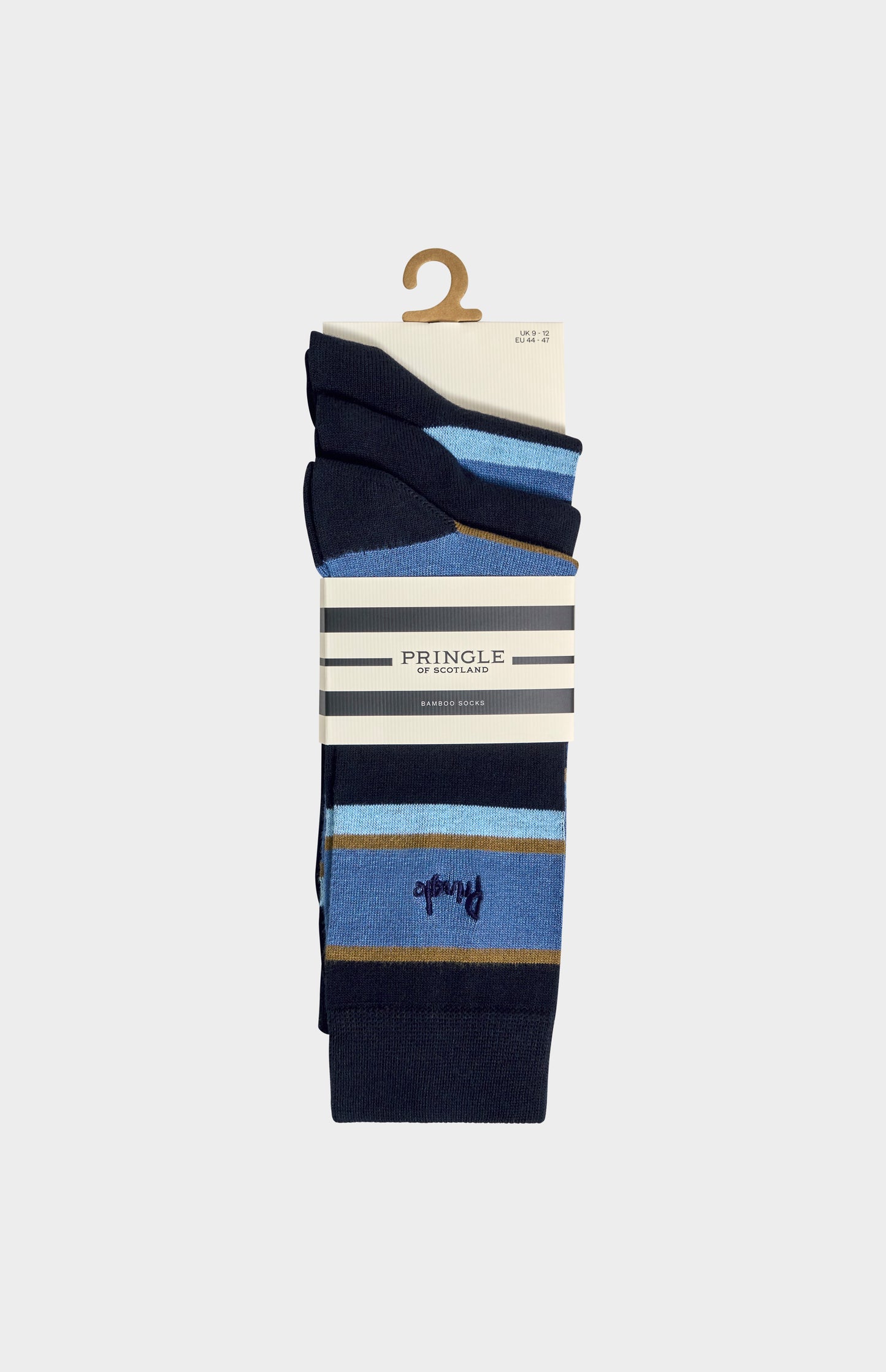 Men’s Bamboo Jacquard Stripe Socks in Navy, Blue & Khaki