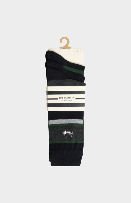 Men’s Bamboo Jacquard Stripe Socks in Navy, Blue & Khaki