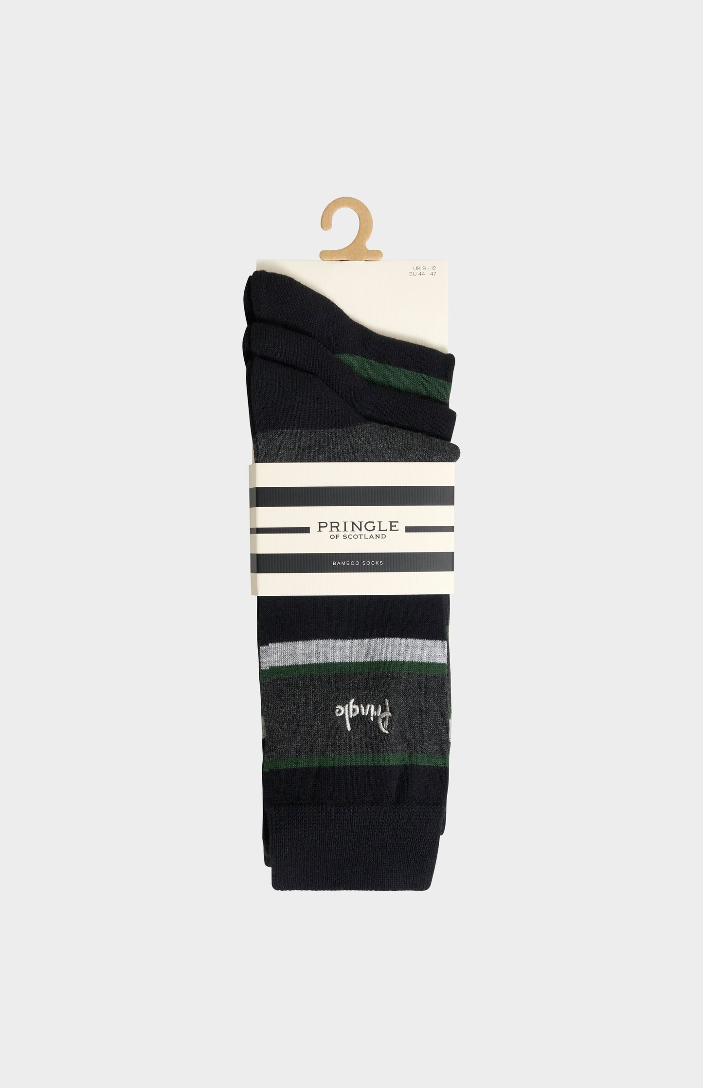 Men’s Bamboo Jacquard Stripe Socks in Black, Charcoal & Green
