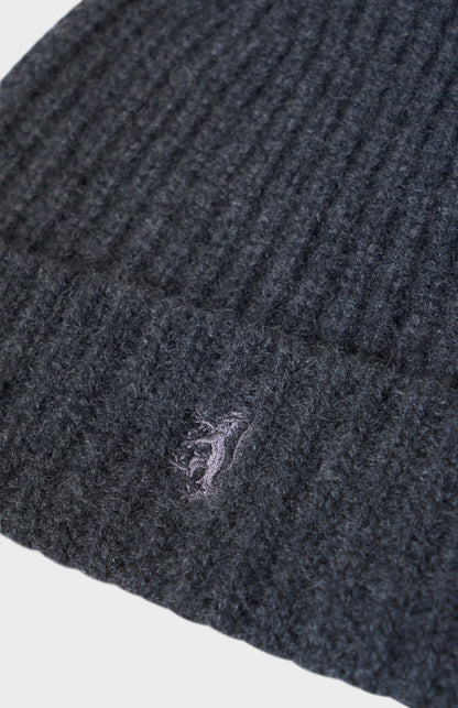 Ribbed Chunky Cashmere Beanie In Charcoal