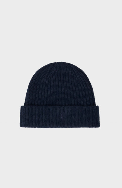 Ribbed Chunky Cashmere Beanie In Navy