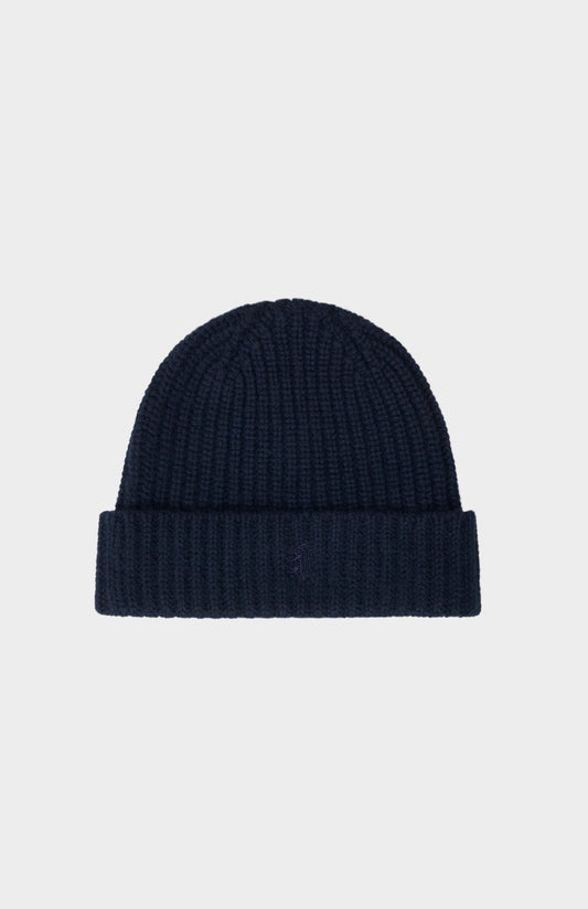 Ribbed Chunky Cashmere Beanie In Navy