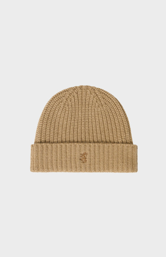 Ribbed Chunky Cashmere Beanie In Camel