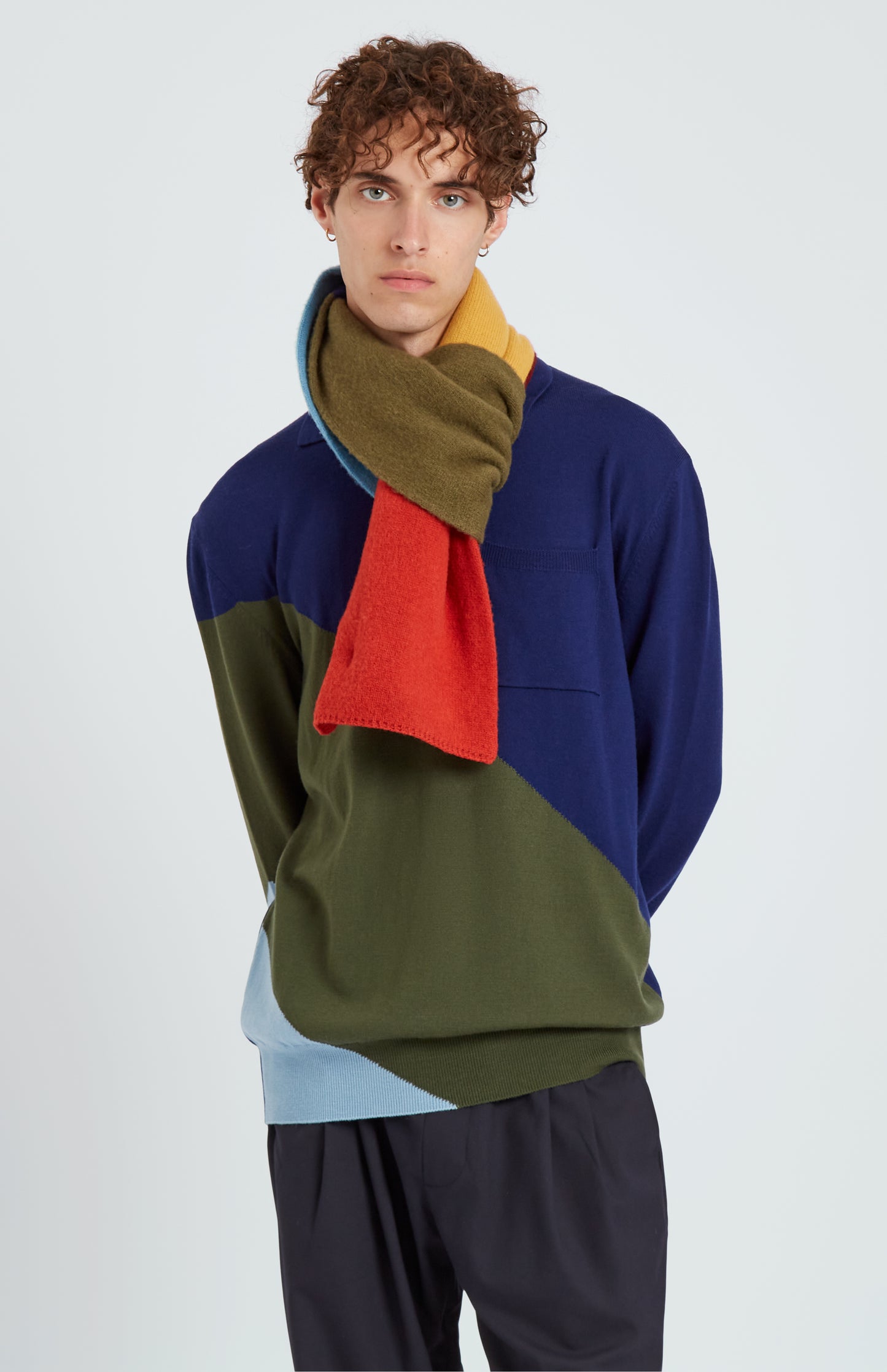 Brushed Multi-colour Lambswool Scarf In Block Stripes