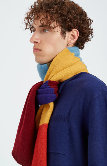 Brushed Multi-colour Lambswool Scarf In Block Stripes