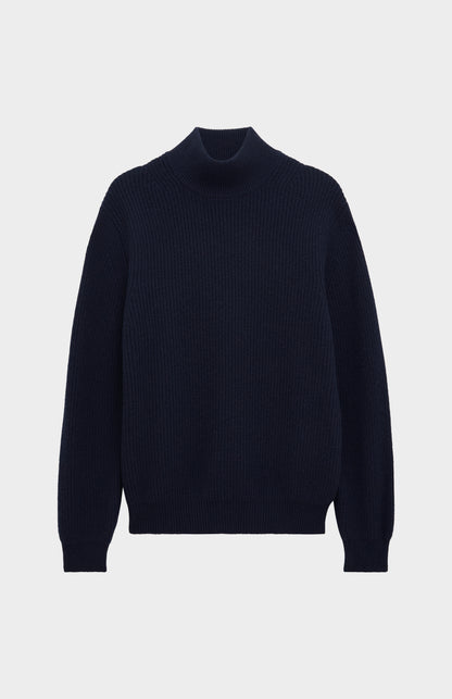 Men's Mock Neck Rib Cashmere Jumper In Navy Blue