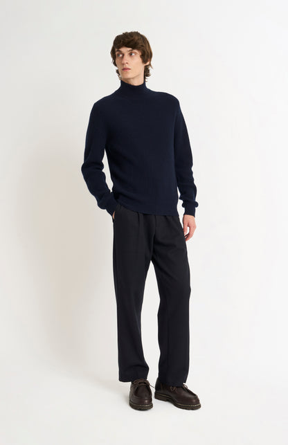 Men's Mock Neck Rib Cashmere Jumper In Navy Blue
