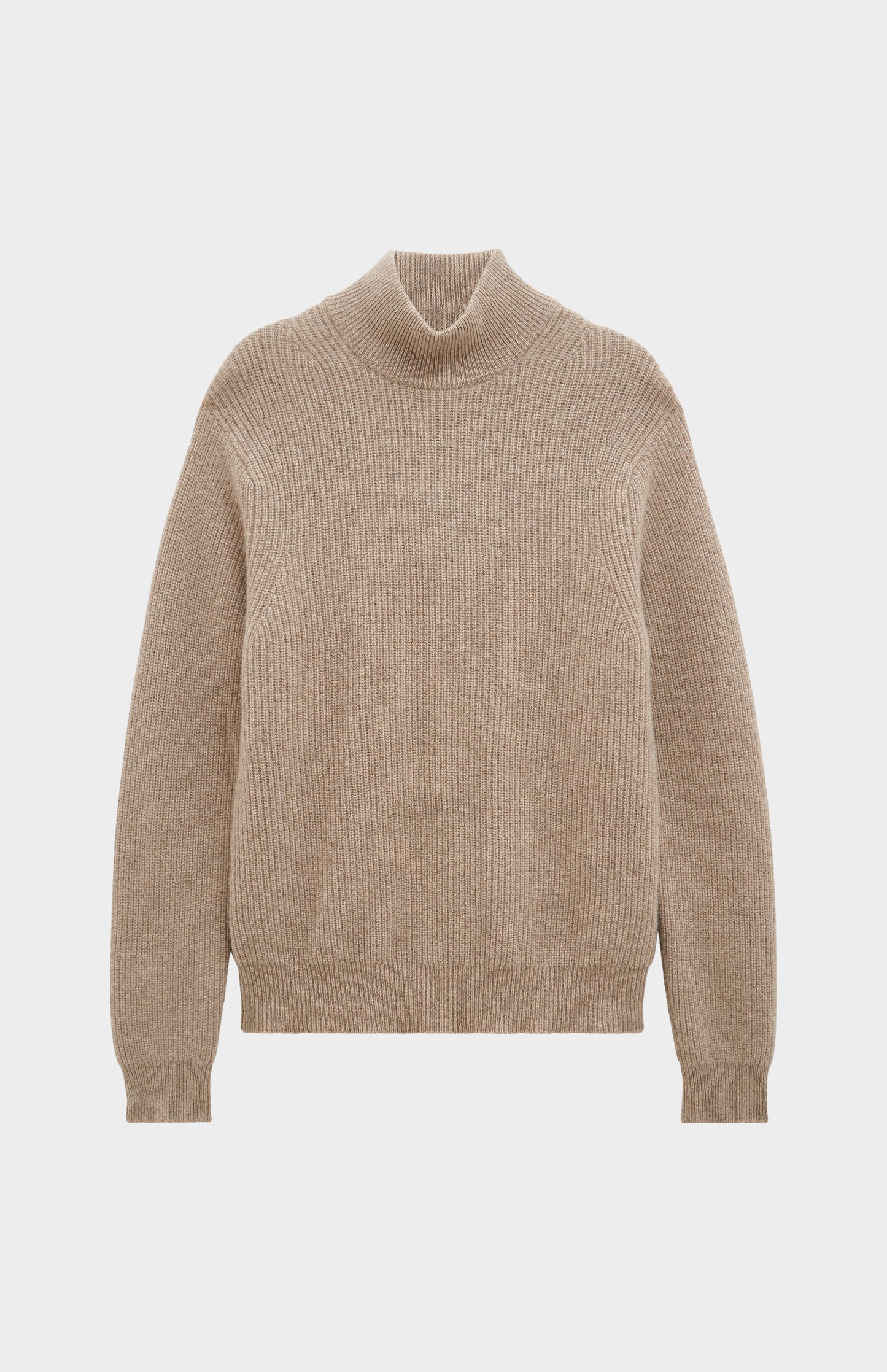 Men's mock Neck Rib Cashmere Jumper In Mushroom Melange