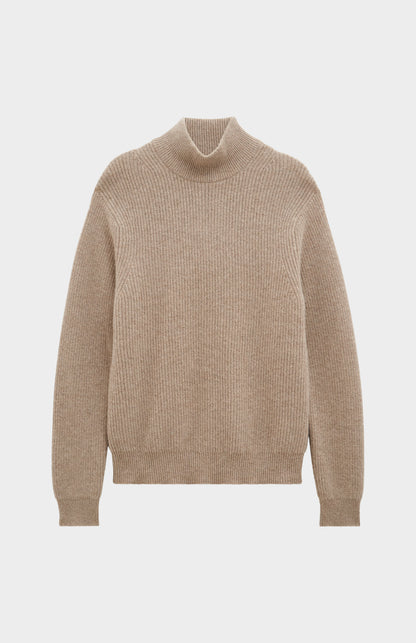 Men's mock Neck Rib Cashmere Jumper In Mushroom Melange
